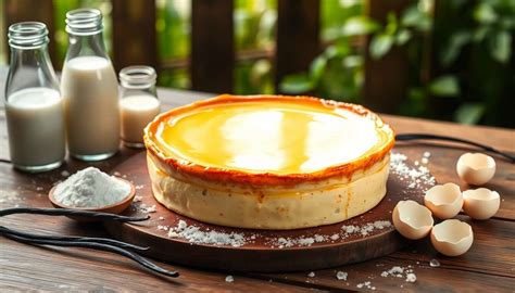 Gros plan sur un flan à la vanille et fève tonka, texture crémeuse visible