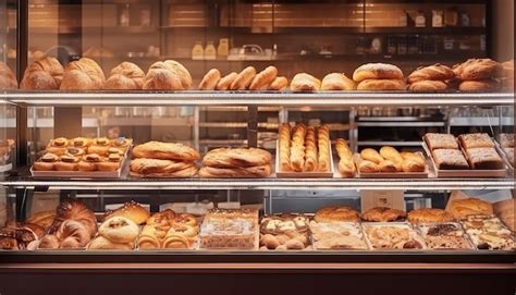 Vitrine d'une boulangerie artisanale avec pains et pâtisseries