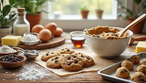Ingrédients pour cookies : beurre, sucres, œufs, pâte de spéculoos, farine, pépites de chocolat, spéculoos émiettés