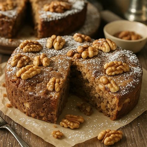 Un gâteau aux noix garni de caramel