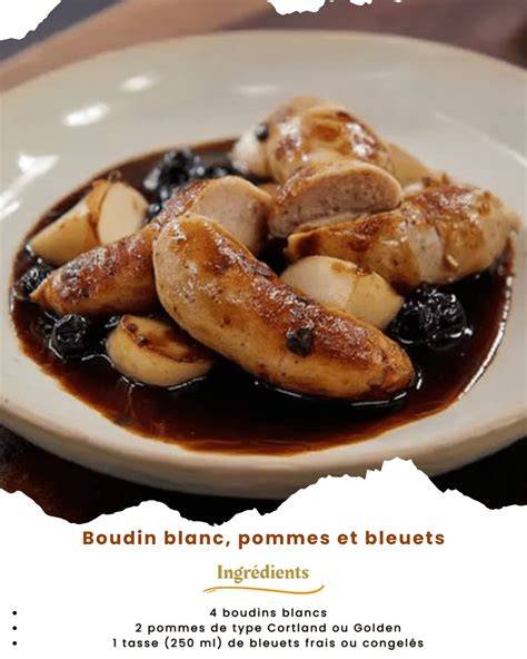 Infographie des étapes de préparation et des ingrédients principaux du boudin blanc à la crème de persil