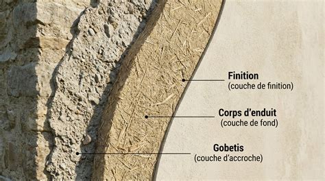 Image: schéma de couches d'un crépi (gobetis, corps, finition)