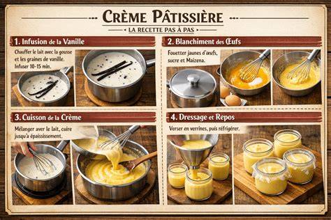 Schéma étape crème pâtissière, vanille et cuisson