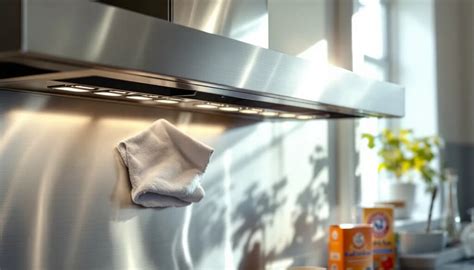 Application d'une pâte de bicarbonate de soude sur une hotte en inox