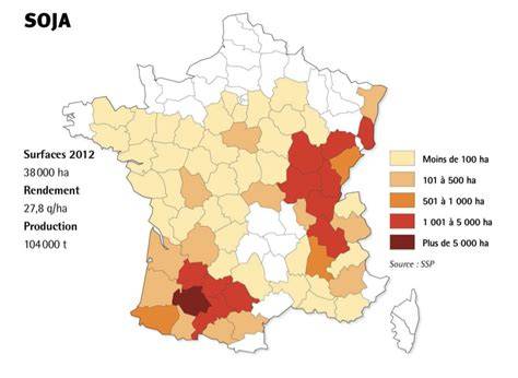 Carte des producteurs de soja biologique en France