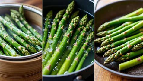 Schéma: braiser les asperges à la poêle avec fond d’eau et matière grasse