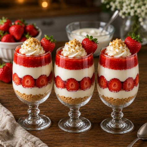 verrines fraises et creme base biscuitee