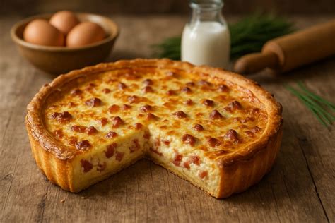Schéma: Organisation des couches dans la quiche (fond, garniture, brie et appareil œufs/crème)