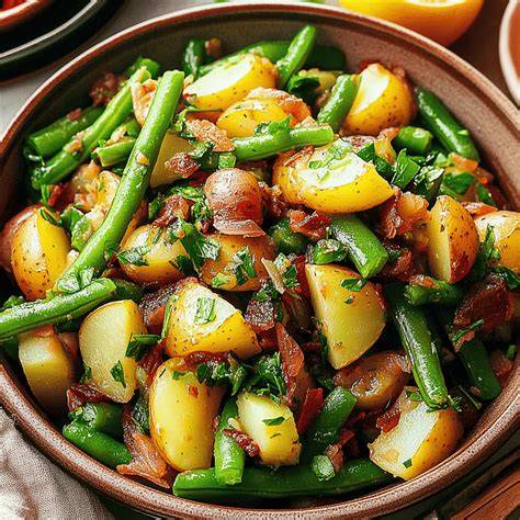 Infographie: Étapes de préparation de la salade patate douce haricots verts