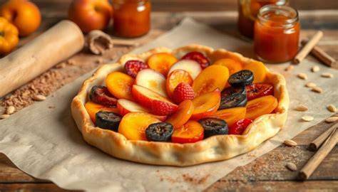 image de tarte rustique étape pâte et fruits
