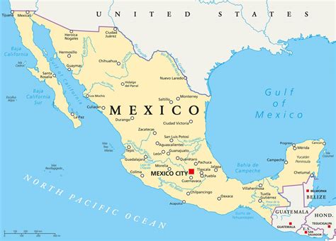 Carte de Mexico avec des points d'intérêt marqués
