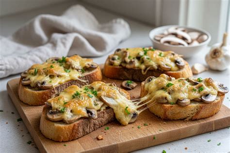 Image: assortment de tartines chaudes sorties du four avec différents fromages et garnitures