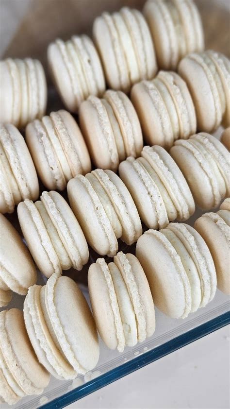 Une plaque de macarons congelés sur papier cuisson