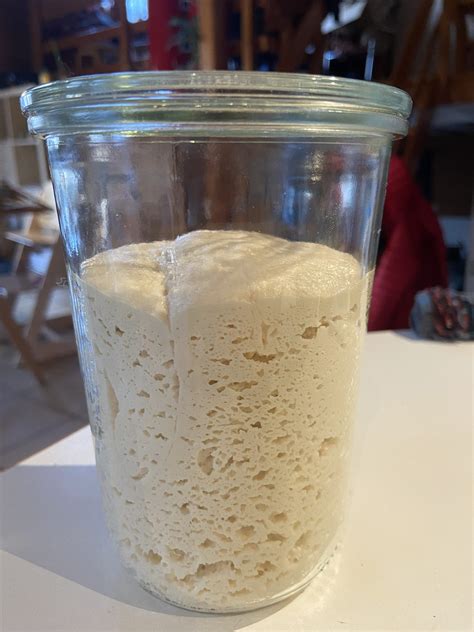 Jarre en verre avec un levain actif et bouillonnant