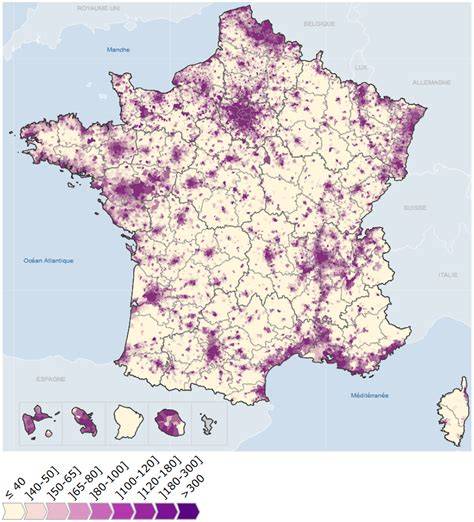 Carte des zones de densité des entreprises chocolatières en France