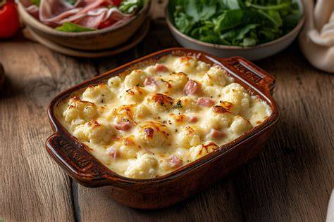 Infographie: Schéma de montage du chou-fleur gratiné avec sauce fromage