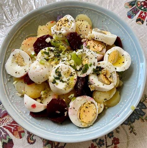 vibrant beetroot and egg salad in glasses