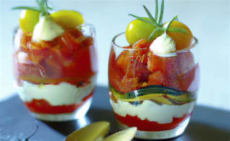 Verrines colorées de tomate et chèvre