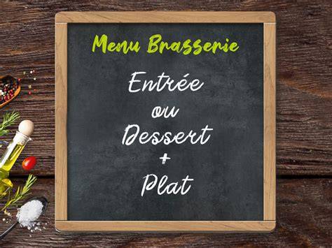 Tableau récapitulatif du menu: entrée, plat, dessert