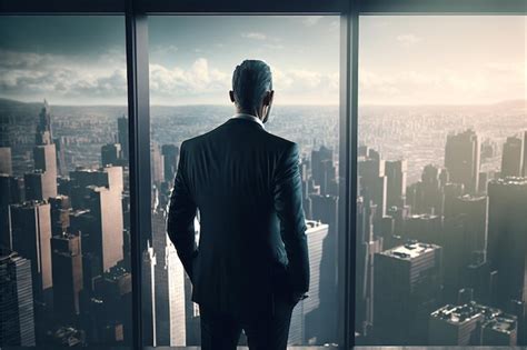 Un homme d'affaires regardant la ville depuis une fenêtre