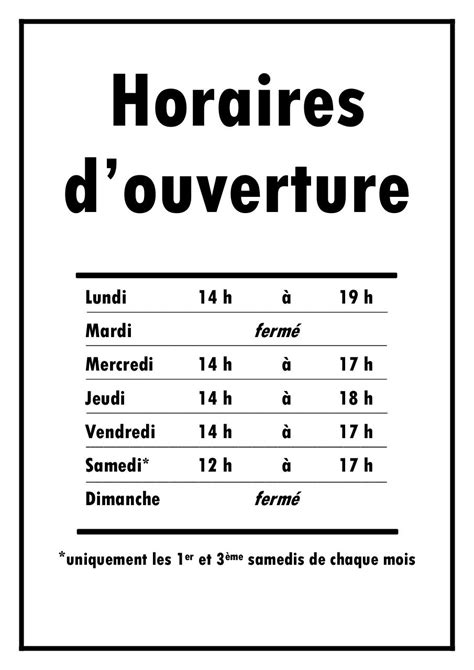 Diagramme montrant les jours et heures d'ouverture d'un magasin