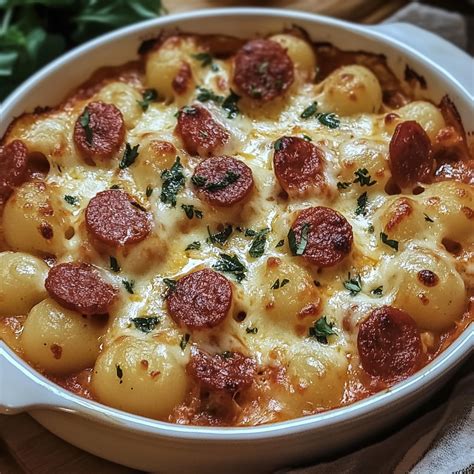 Plat de gratin de gnocchis au four