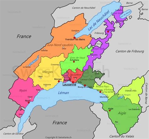 Carte du canton de Vaud avec Vinzel et Eysins marqués