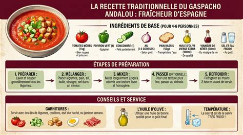 Infographie des ingrédients et étapes du gaspacho petit pois