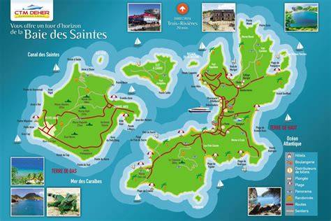 Carte des Saintes et itinéraires vers Terre-de-Haut et Terre-de-Bas