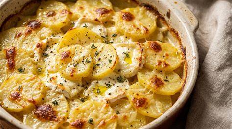 mascarpone et pommes de terre tranchées