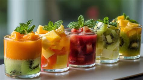 Verrines décorées avec des fruits et du poisson