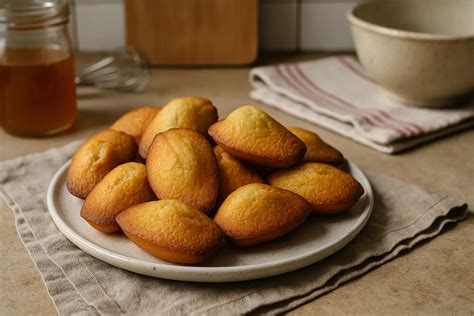Une assiette de madeleines dorées et moelleuses