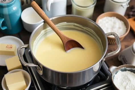 une casserole avec une sauce béchamel crémeuse