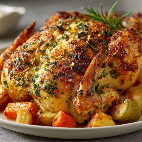 Poulet rôti avec des herbes aromatiques