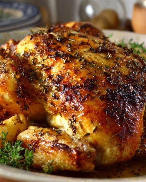 image de poulet rôti doré en rôtisserie