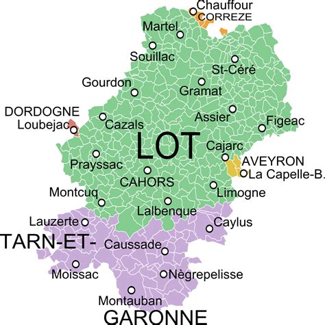 Carte du Quercy mettant en évidence Saint-Daunès