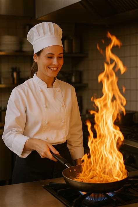 Poêle avec des pommes en train de flamber