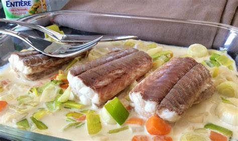Schéma de préparation et cuisson de la saumonette au four et à la crème