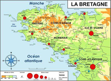Carte montrant la Bretagne avec Châteaulin marquée