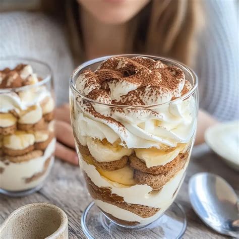 plat en verre avec couches de tiramisu à la banane