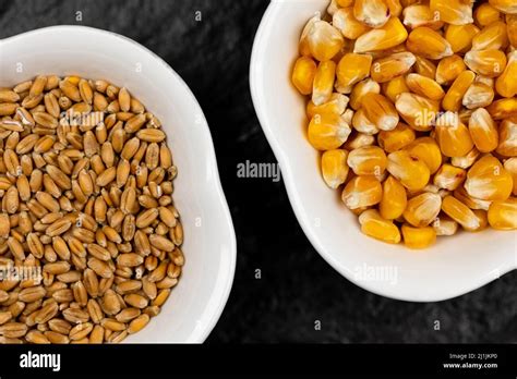 Image d'une sélection de différentes semoules (blé, maïs) dans des bols