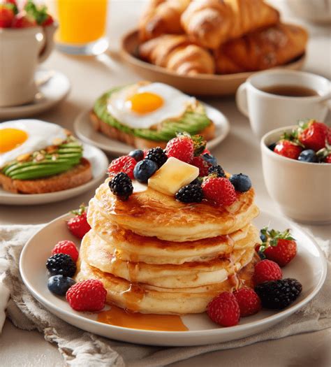 Une pile de pancakes légers et aériens, décorés de quelques fruits