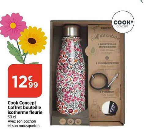 Schéma d’utilisation du coffret Cook Concept: bouteille, accessoires et emballage