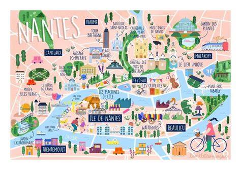 Carte interactive des pâtisseries à Nantes et leurs spécialités (couleurs roses et gourmandises illustrant le thème)
