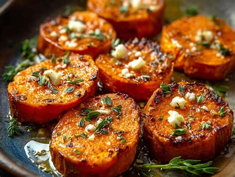 Rondelles de patates douces et morceaux de courge musquée prêts à être cuits