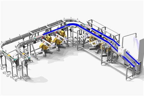 Schéma d'une ligne de convoyage modulaire avec différents types de bande