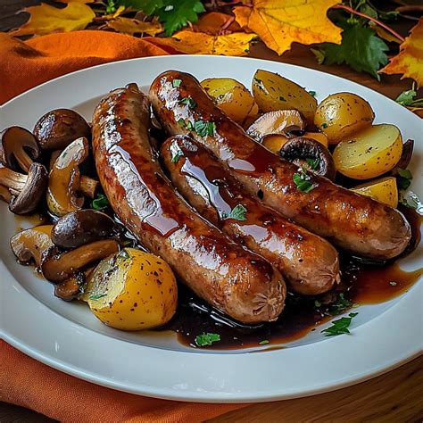 Garniture de boudins blancs avec pommes caramélisées et champignons