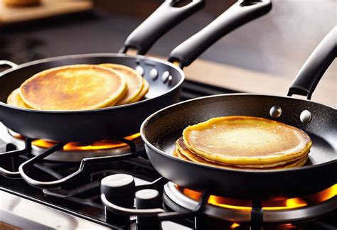 Poêle avec des pancakes en cuisson