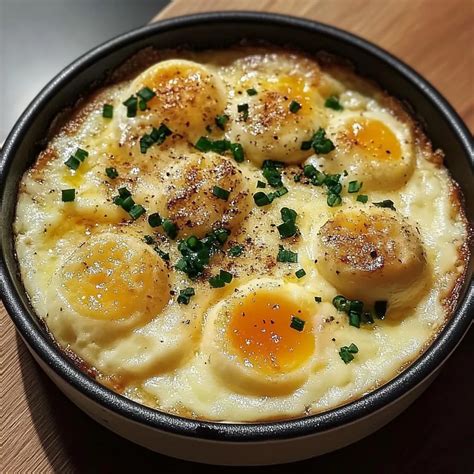 Œufs durs enrobés de sauce béchamel et gratinés