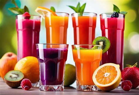 Jus de fruits frais colorés et shots de gingembre